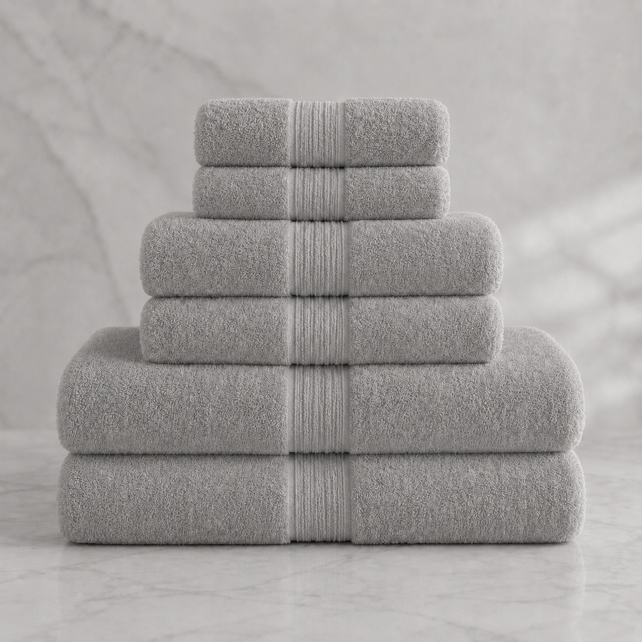 Turkish Cotton 6-Piece Towel Set - Stone Grey