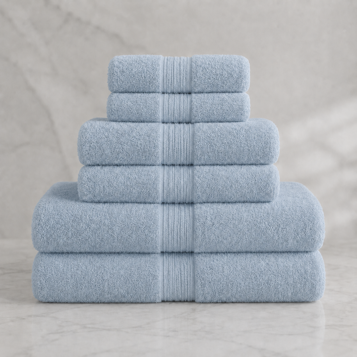 Turkish Cotton 6-Piece Towel Set - Mist Blue