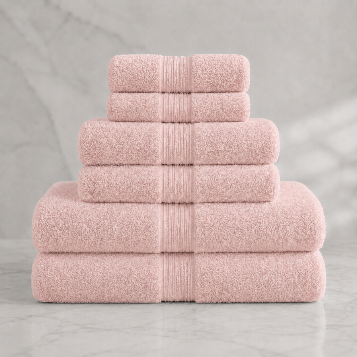 Turkish Cotton 6-Piece Towel Set - Blush Pink