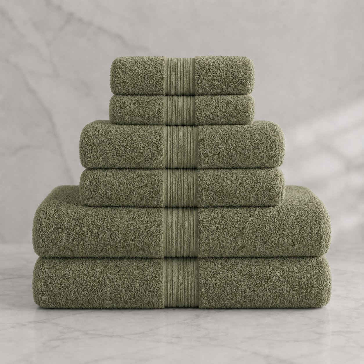 Turkish Cotton 6-Piece Towel Set - Olive Grove