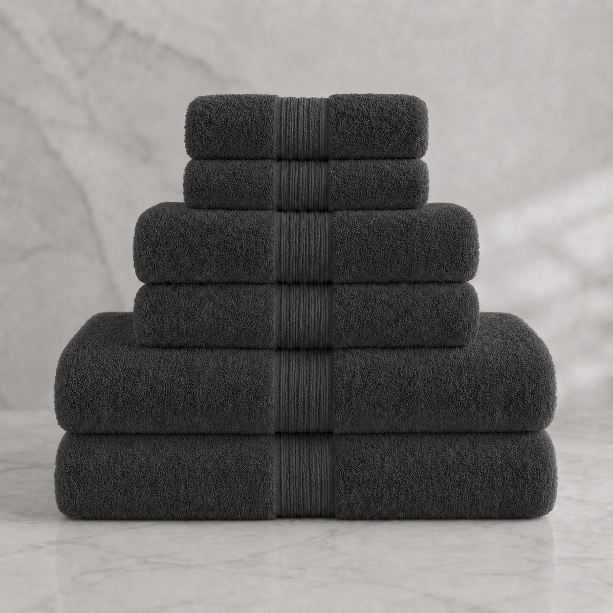 Turkish Cotton 6-Piece Towel Set - Charcoal Grey
