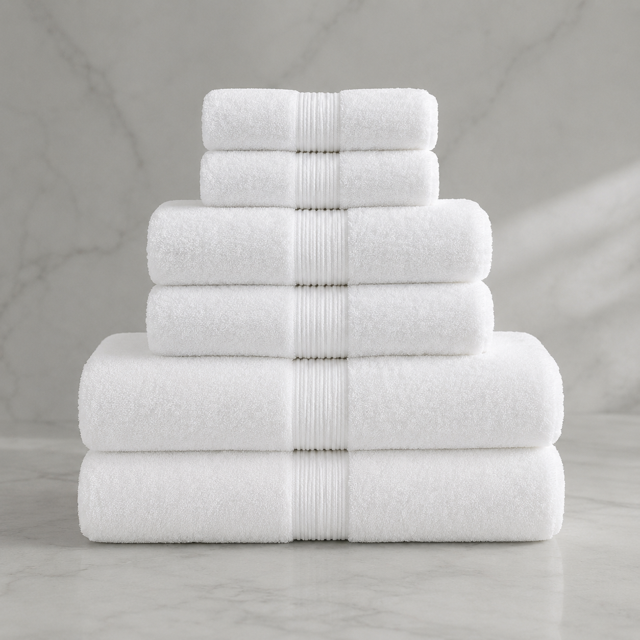 Turkish Cotton 6-Piece Towel Set-Snow White