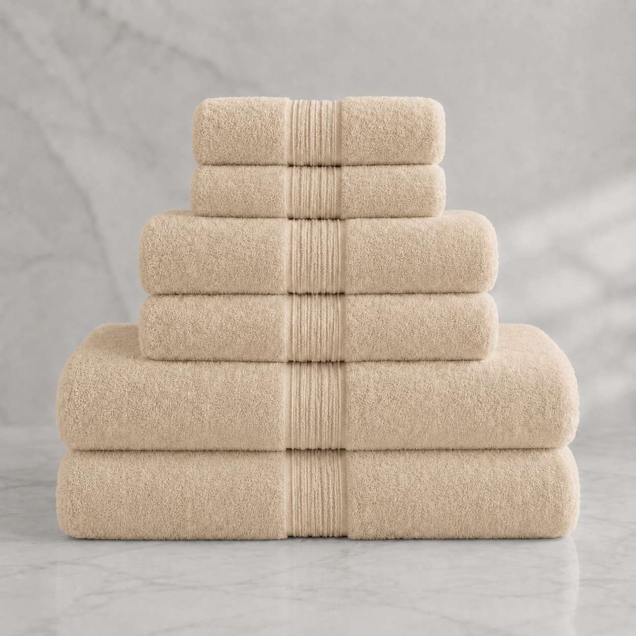 Turkish Cotton 6-Piece Towel Set - Desert Sand