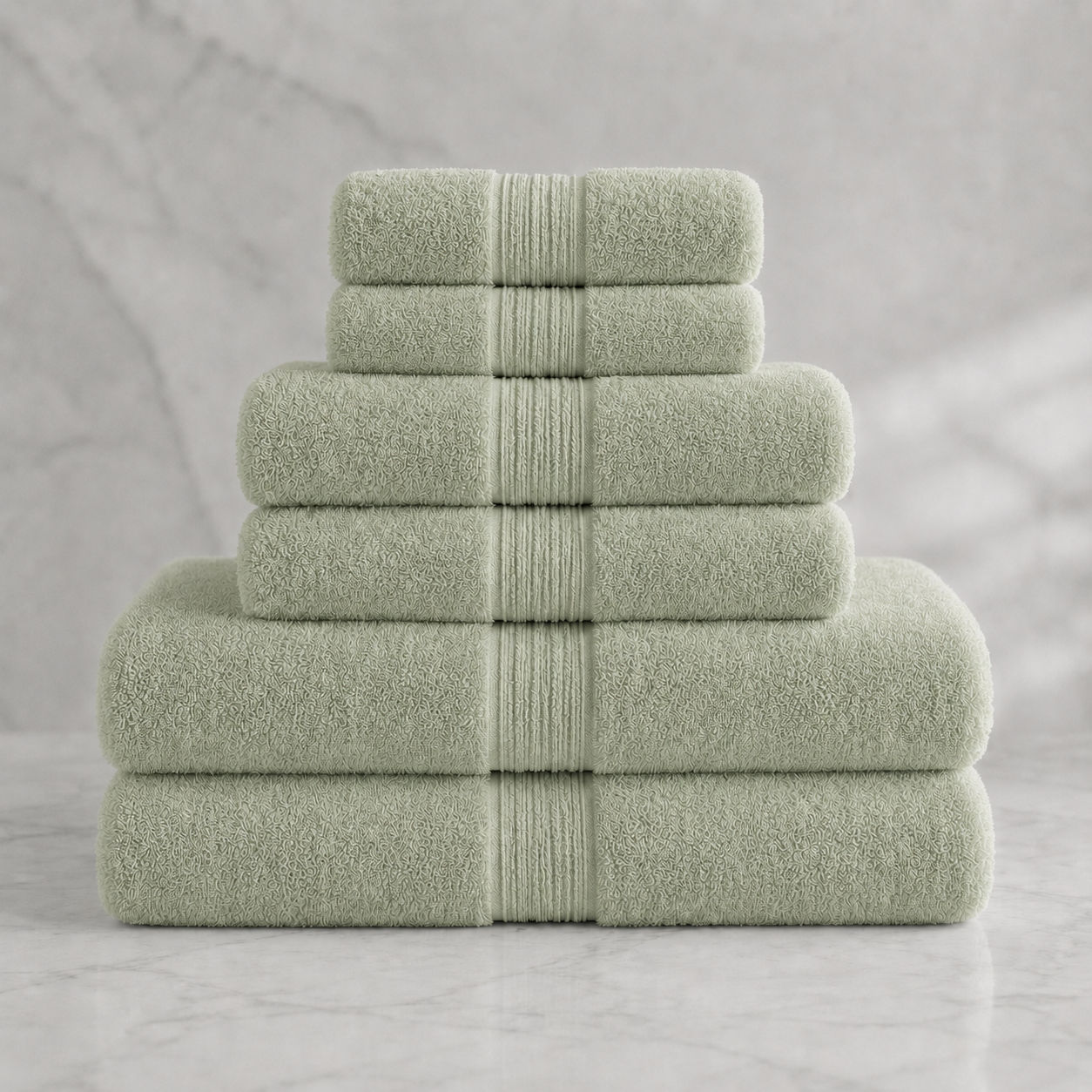 Turkish Cotton 6-Piece Towel Set - Soft Sage
